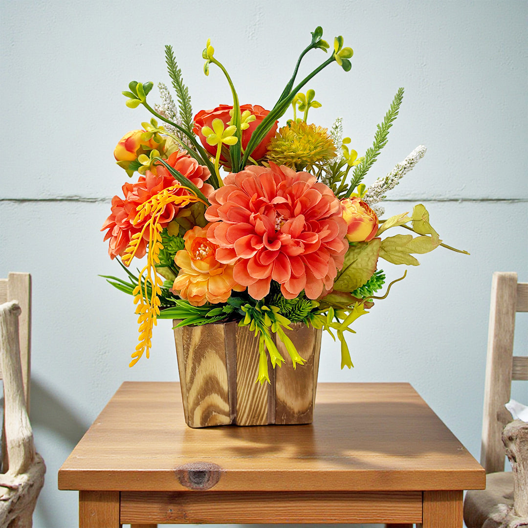 Orange Decorative Flower Wooden Centerpieces | Wedding, Party &amp; Home Table Décor