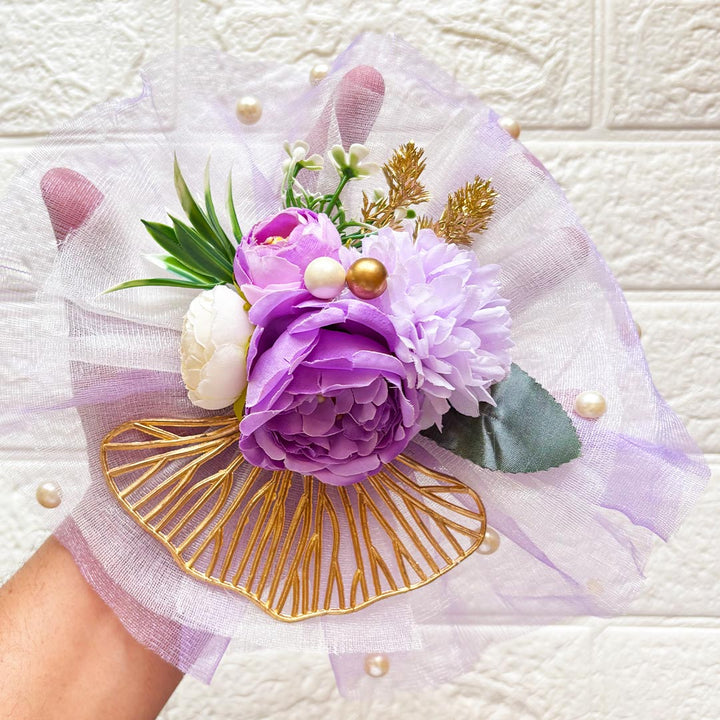 4 Flower Bunch with Purple Net Fabric Pack of 4 | Ready-to-Use Trousseau &amp; Gift Packaging for Wedding &amp; Festive Décor