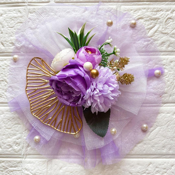 4 Flower Bunch with Purple Net Fabric Pack of 4 | Ready-to-Use Trousseau &amp; Gift Packaging for Wedding &amp; Festive Décor