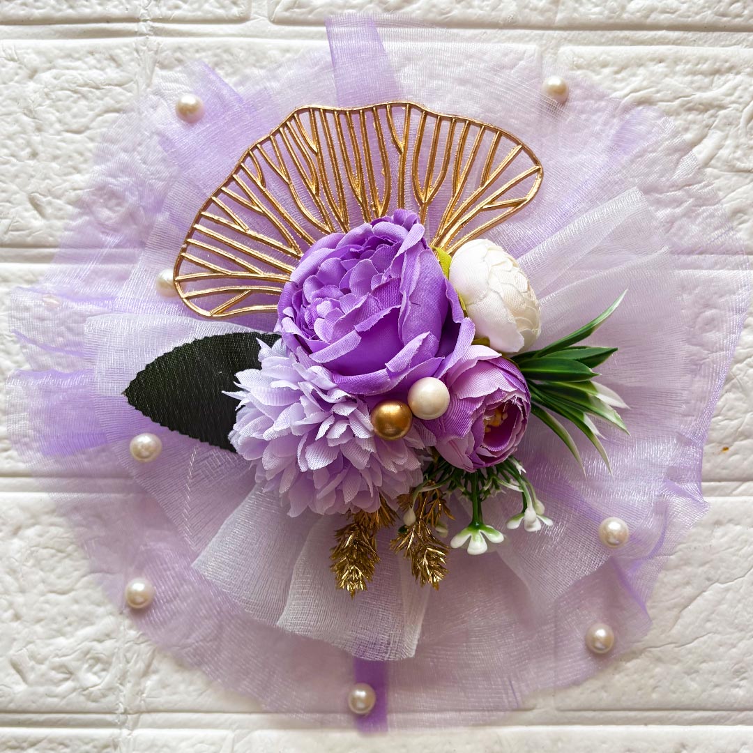 4 Flower Bunch with Purple Net Fabric Pack of 4 | Ready-to-Use Trousseau &amp; Gift Packaging for Wedding &amp; Festive Décor