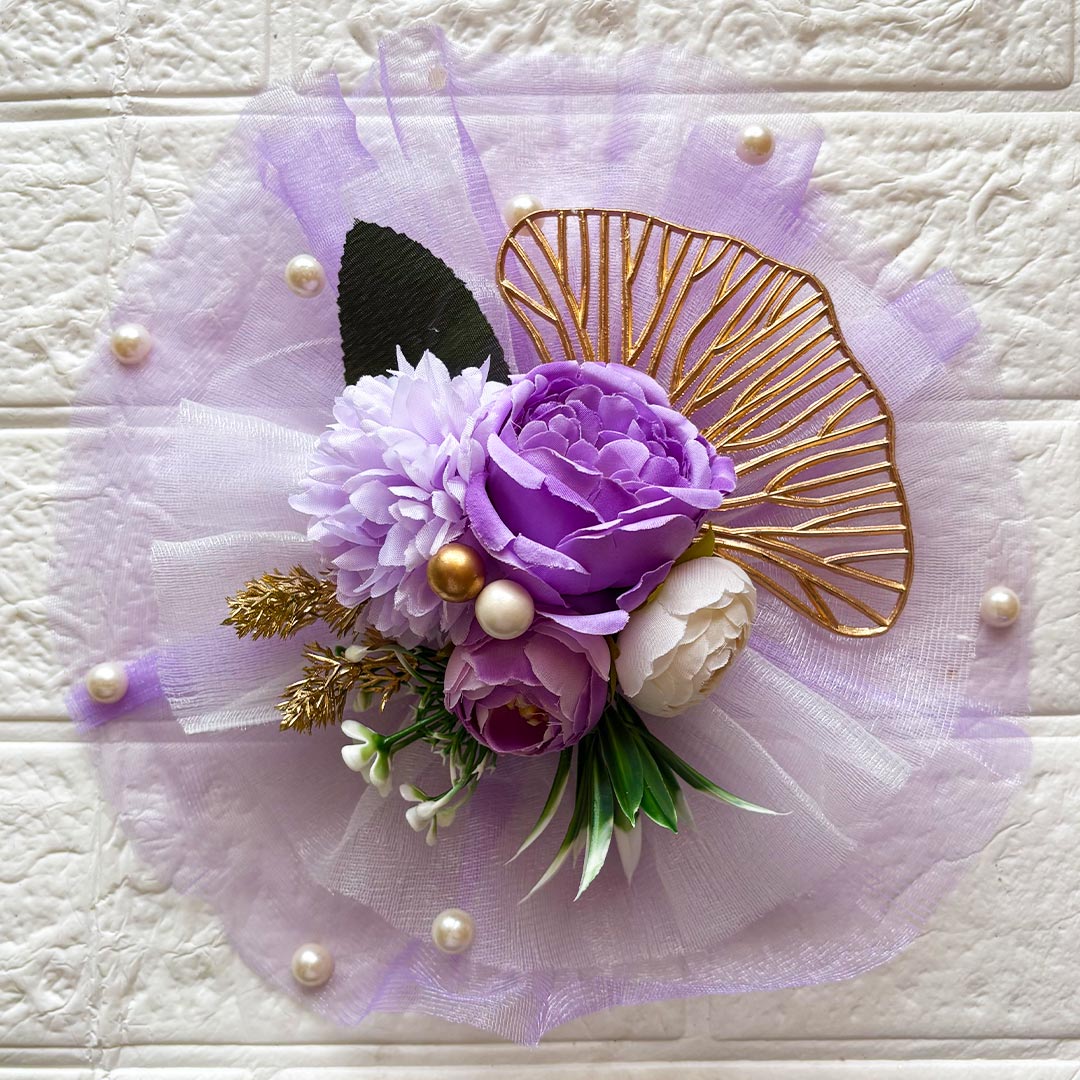 4 Flower Bunch with Purple Net Fabric Pack of 4 | Ready-to-Use Trousseau &amp; Gift Packaging for Wedding &amp; Festive Décor