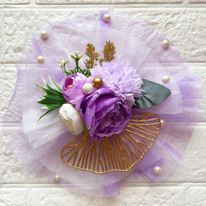 4 Flower Bunch with Purple Net Fabric Pack of 4 | Ready-to-Use Trousseau &amp; Gift Packaging for Wedding &amp; Festive Décor