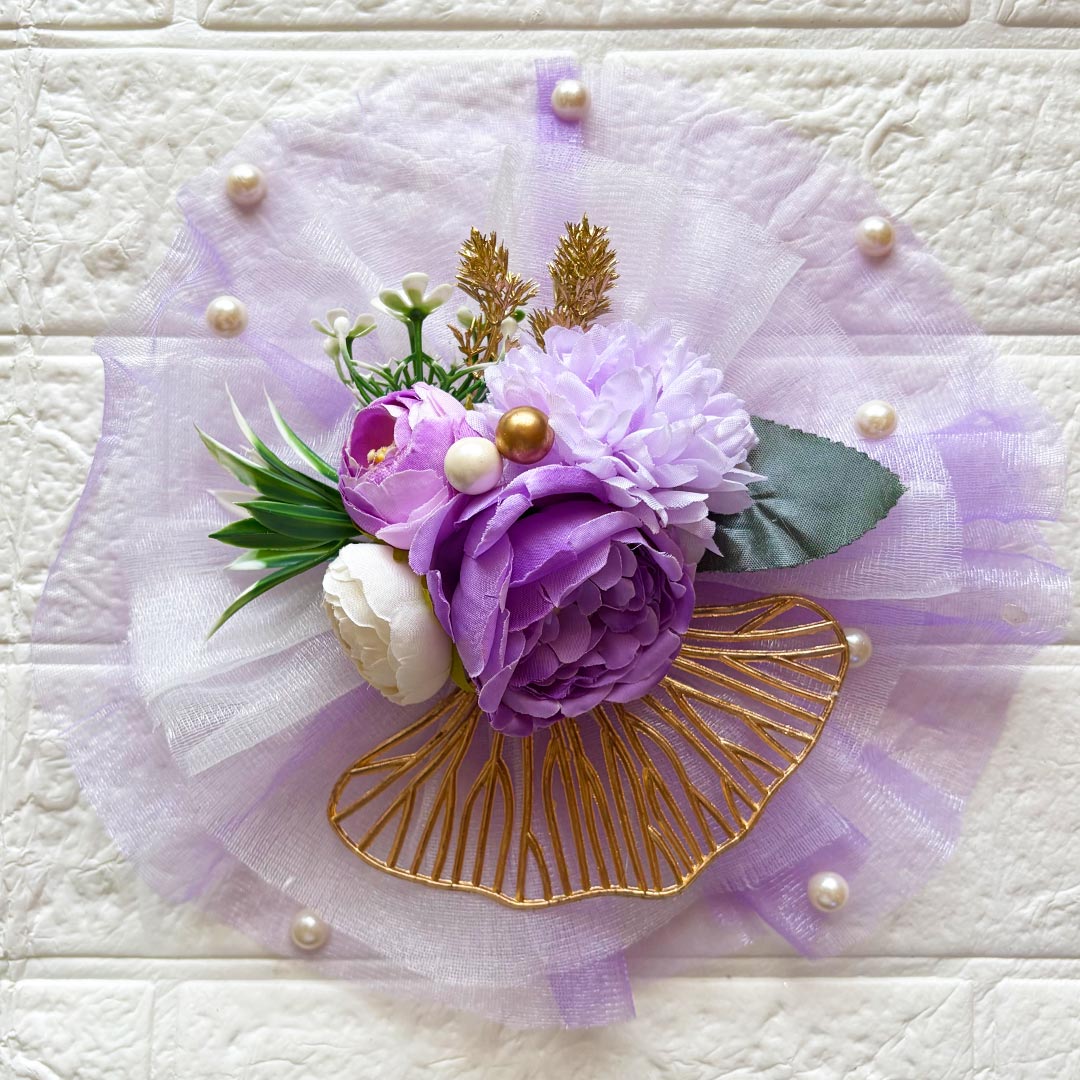 4 Flower Bunch with Purple Net Fabric Pack of 4 | Ready-to-Use Trousseau &amp; Gift Packaging for Wedding &amp; Festive Décor