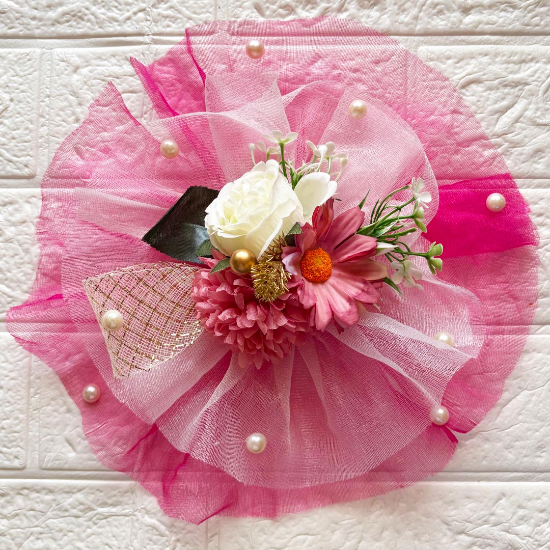 3 Flower Bunch with Pink Net Fabric Pack of 4 | Ready-to-Use Trousseau &amp; Gift Packaging for Wedding &amp; Festive Décor