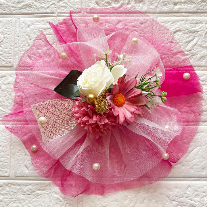 3 Flower Bunch with Pink Net Fabric Pack of 4 | Ready-to-Use Trousseau &amp; Gift Packaging for Wedding &amp; Festive Décor
