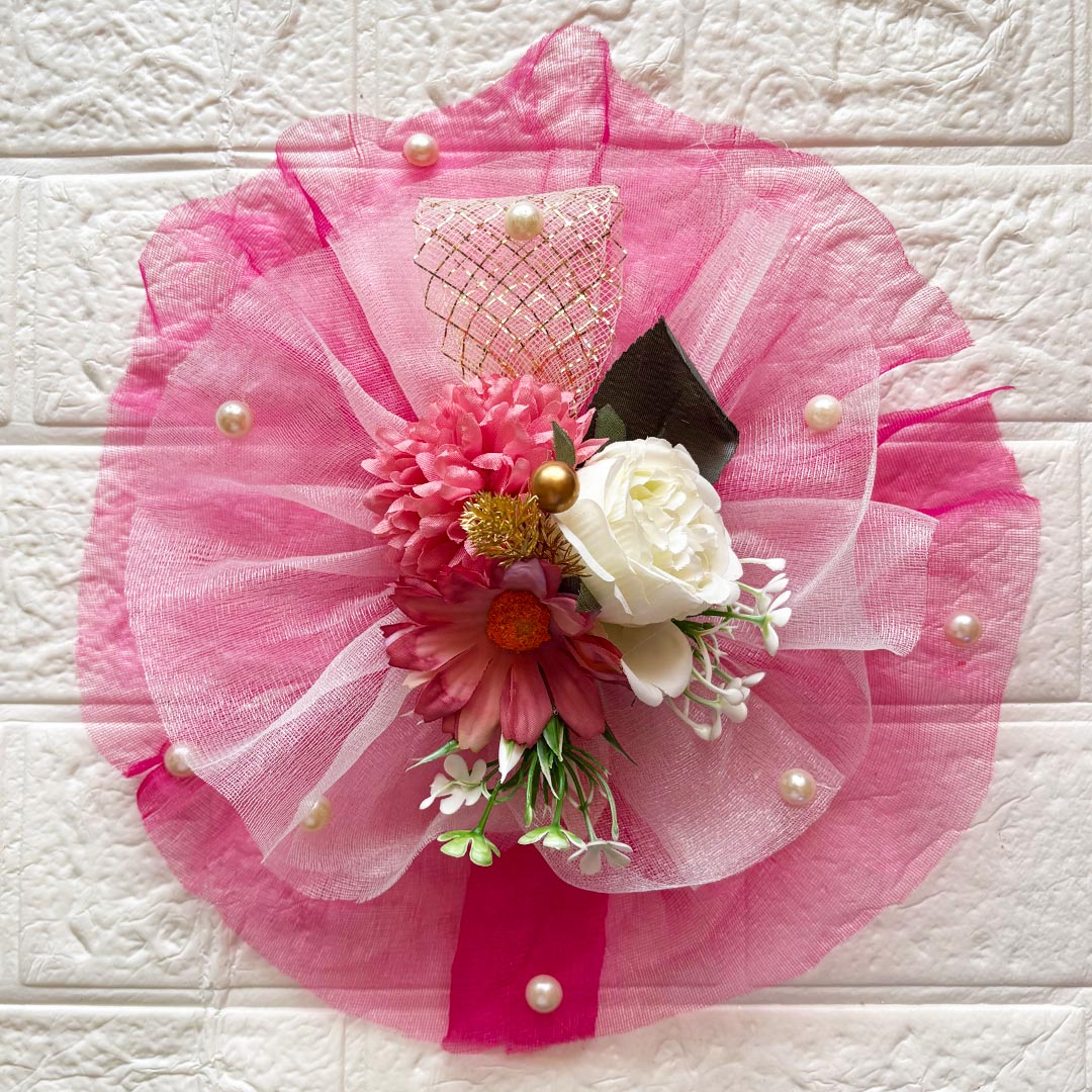 3 Flower Bunch with Pink Net Fabric Pack of 4 | Ready-to-Use Trousseau &amp; Gift Packaging for Wedding &amp; Festive Décor