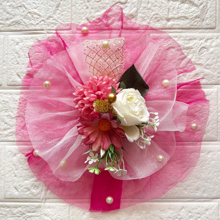 3 Flower Bunch with Pink Net Fabric Pack of 4 | Ready-to-Use Trousseau &amp; Gift Packaging for Wedding &amp; Festive Décor