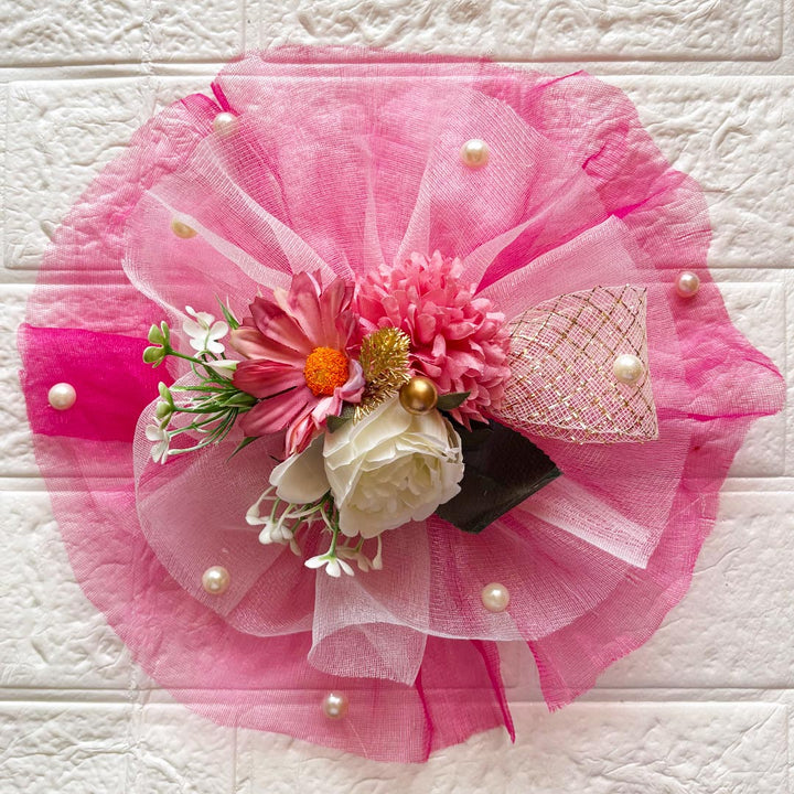 3 Flower Bunch with Pink Net Fabric Pack of 4 | Ready-to-Use Trousseau &amp; Gift Packaging for Wedding &amp; Festive Décor