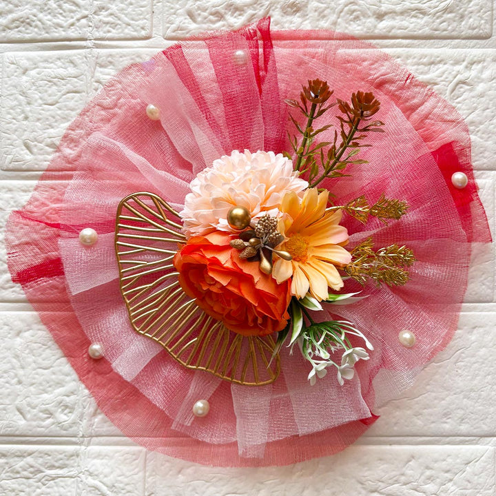 3 Flower Bunch with Red Net Fabric Pack of 4 | Ready-to-Use Trousseau &amp; Gift Packaging for Wedding &amp; Festive Décor