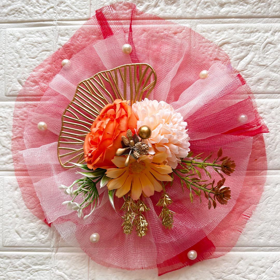 3 Flower Bunch with Red Net Fabric Pack of 4 | Ready-to-Use Trousseau &amp; Gift Packaging for Wedding &amp; Festive Décor