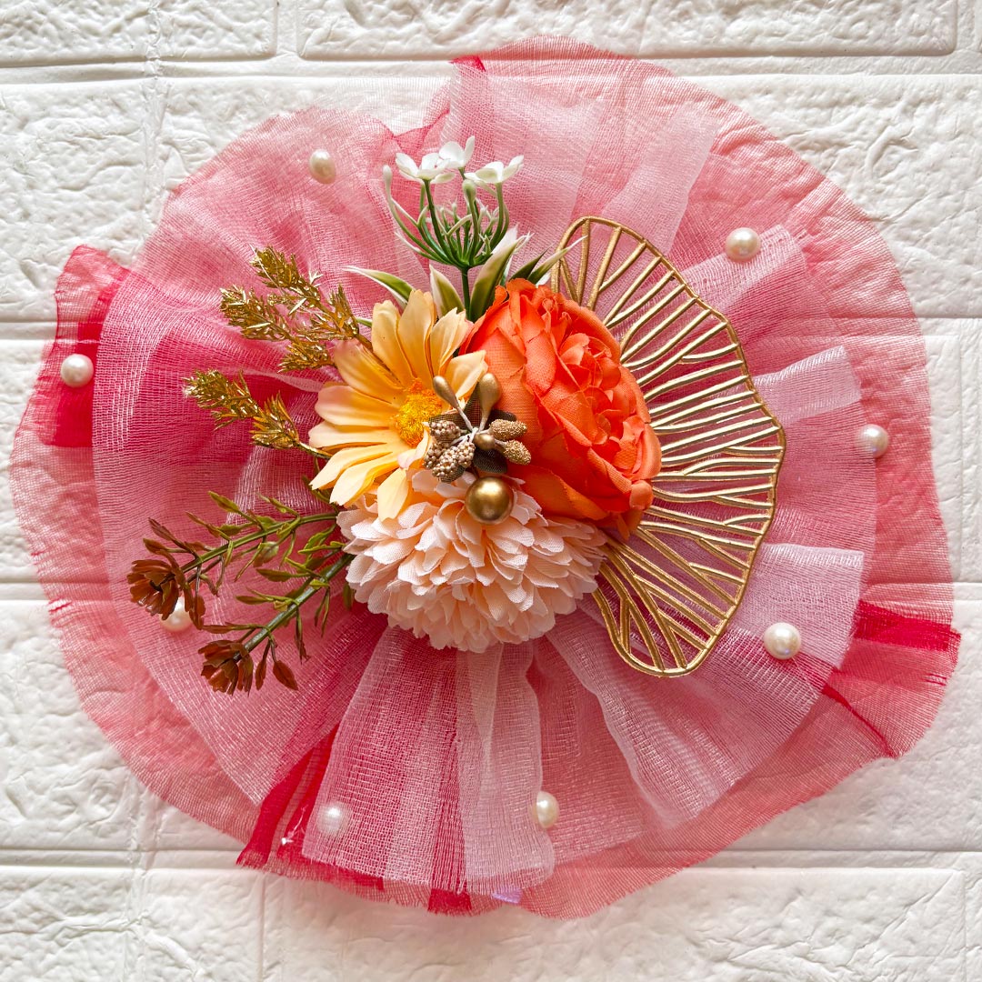 3 Flower Bunch with Red Net Fabric Pack of 4 | Ready-to-Use Trousseau &amp; Gift Packaging for Wedding &amp; Festive Décor