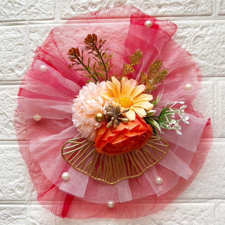 3 Flower Bunch with Red Net Fabric Pack of 4 | Ready-to-Use Trousseau &amp; Gift Packaging for Wedding &amp; Festive Décor