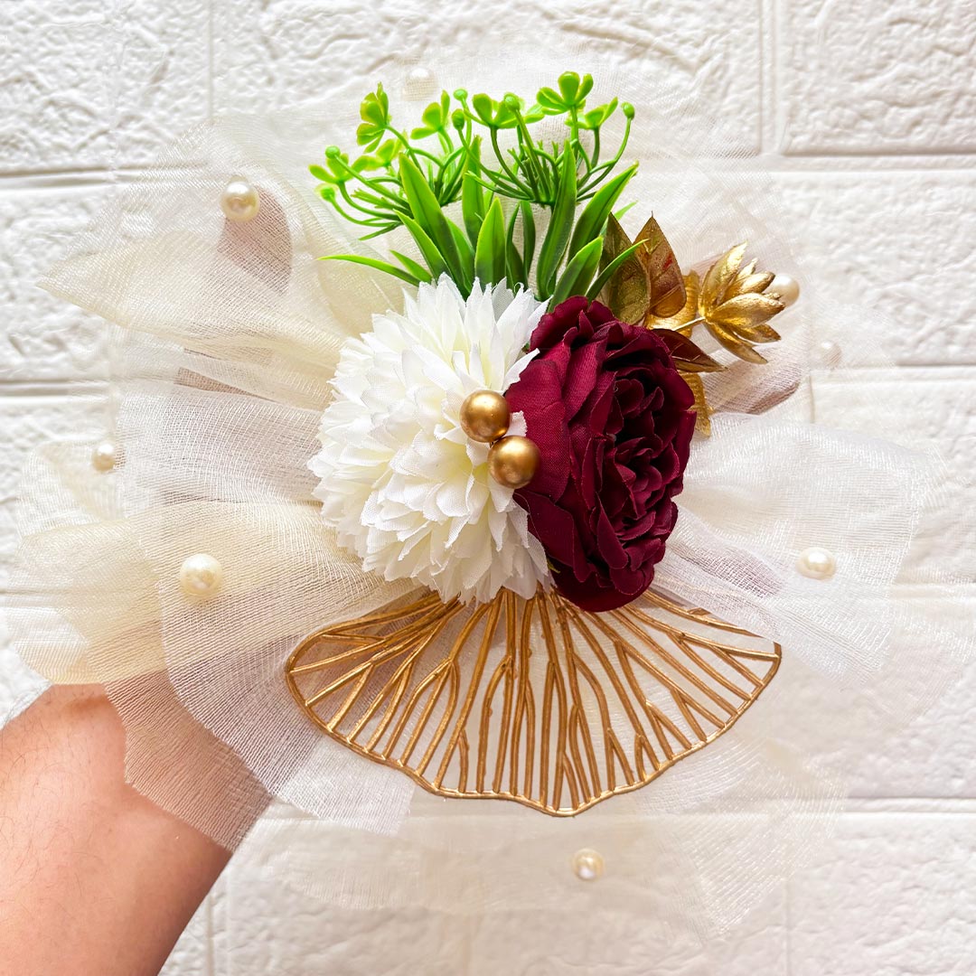 2 Flower Bunch with Cream Net Fabric Pack of 4 | Ready-to-Use Trousseau &amp; Gift Packaging for Wedding &amp; Festive Décor