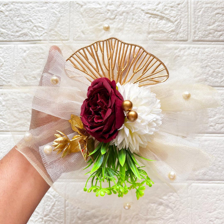 2 Flower Bunch with Cream Net Fabric Pack of 4 | Ready-to-Use Trousseau &amp; Gift Packaging for Wedding &amp; Festive Décor
