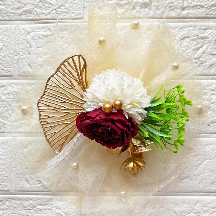 2 Flower Bunch with Cream Net Fabric Pack of 4 | Ready-to-Use Trousseau &amp; Gift Packaging for Wedding &amp; Festive Décor