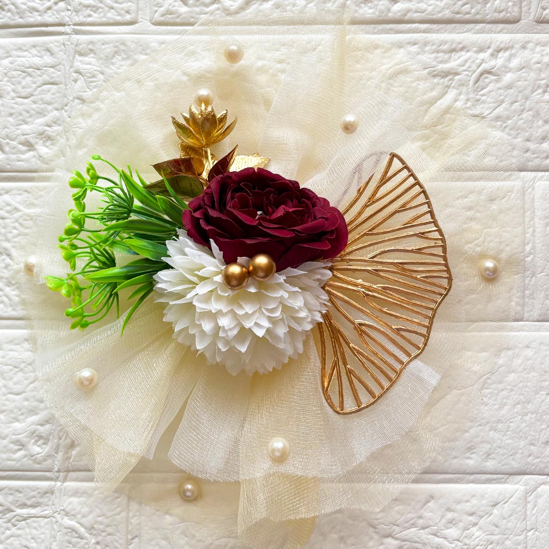 2 Flower Bunch with Cream Net Fabric Pack of 4 | Ready-to-Use Trousseau &amp; Gift Packaging for Wedding &amp; Festive Décor