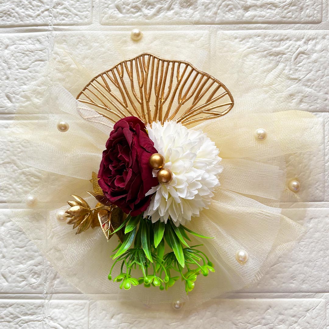 2 Flower Bunch with Cream Net Fabric Pack of 4 | Ready-to-Use Trousseau &amp; Gift Packaging for Wedding &amp; Festive Décor