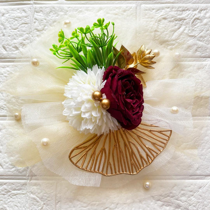 2 Flower Bunch with Cream Net Fabric Pack of 4 | Ready-to-Use Trousseau &amp; Gift Packaging for Wedding &amp; Festive Décor