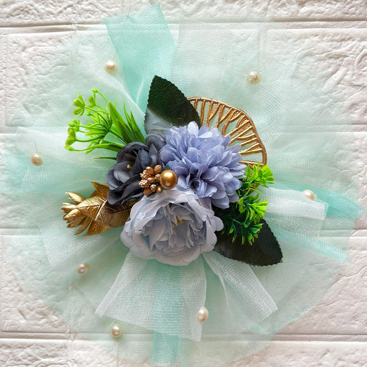 3 Flower Bunch with Sky Blue Net Fabric Pack of 4 | Ready-to-Use Trousseau &amp; Gift Packaging for Wedding &amp; Festive Décor