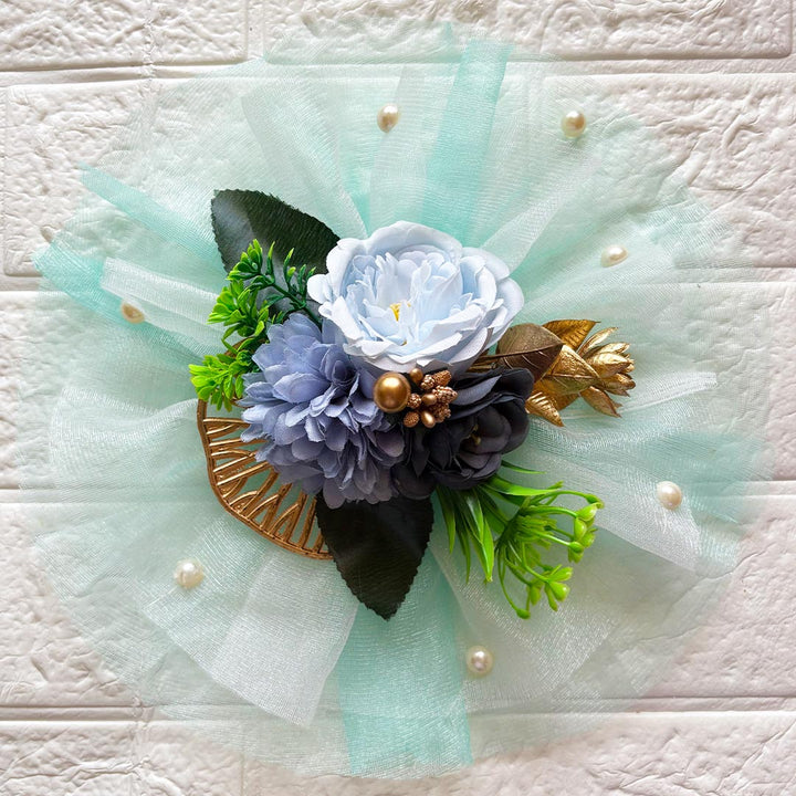 3 Flower Bunch with Sky Blue Net Fabric Pack of 4 | Ready-to-Use Trousseau &amp; Gift Packaging for Wedding &amp; Festive Décor