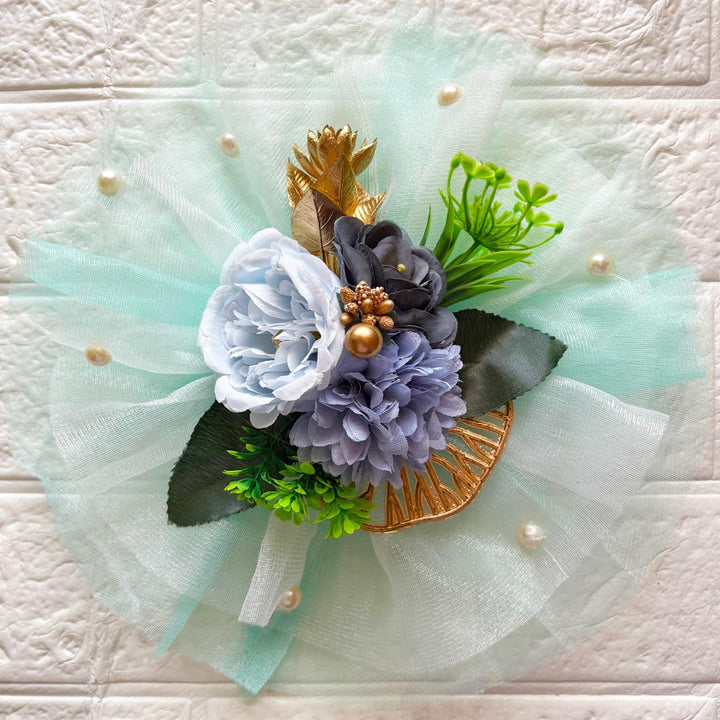 3 Flower Bunch with Sky Blue Net Fabric Pack of 4 | Ready-to-Use Trousseau &amp; Gift Packaging for Wedding &amp; Festive Décor
