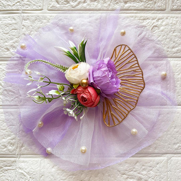 3 Flower Bunch with Purple Net Fabric Pack of 4 | Ready-to-Use Trousseau &amp; Gift Packaging for Wedding &amp; Festive Décor
