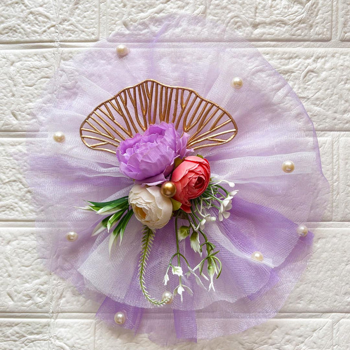 3 Flower Bunch with Purple Net Fabric Pack of 4 | Ready-to-Use Trousseau &amp; Gift Packaging for Wedding &amp; Festive Décor