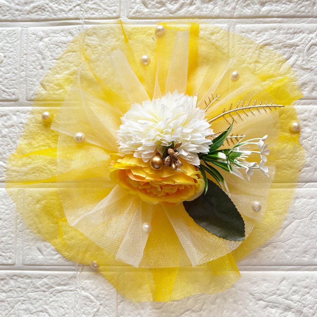 2 Flower Bunch with Yellow Net Fabric Pack of 4 | Ready-to-Use Trousseau &amp; Gift Packaging for Wedding &amp; Festive Décor