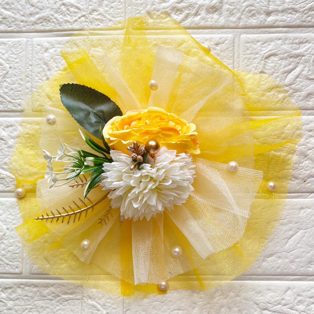 2 Flower Bunch with Yellow Net Fabric Pack of 4 | Ready-to-Use Trousseau &amp; Gift Packaging for Wedding &amp; Festive Décor