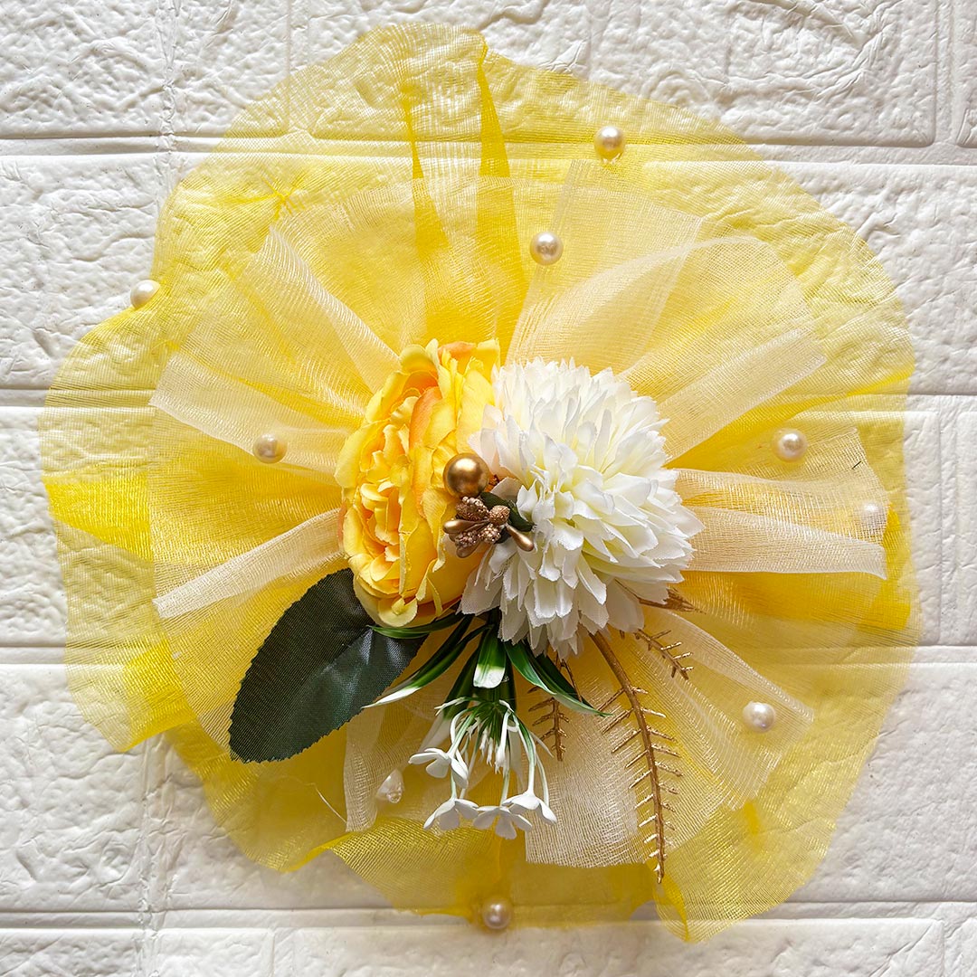 2 Flower Bunch with Yellow Net Fabric Pack of 4 | Ready-to-Use Trousseau &amp; Gift Packaging for Wedding &amp; Festive Décor