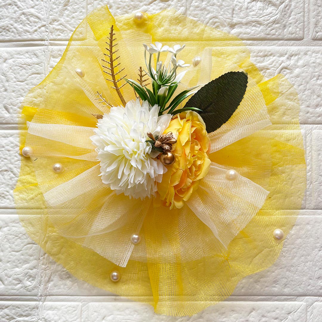 2 Flower Bunch with Yellow Net Fabric Pack of 4 | Ready-to-Use Trousseau &amp; Gift Packaging for Wedding &amp; Festive Décor