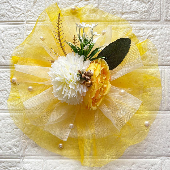 2 Flower Bunch with Yellow Net Fabric Pack of 4 | Ready-to-Use Trousseau &amp; Gift Packaging for Wedding &amp; Festive Décor