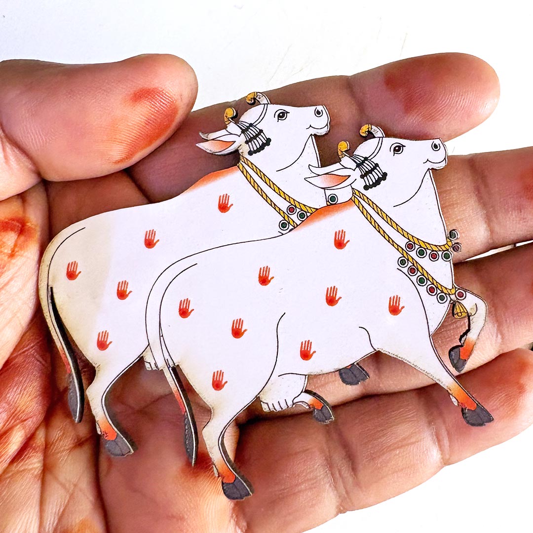 Two Head Pichwai Cow 3.2 Inch Cutout Pack of 10 | Temple &amp; Diwali Decoration