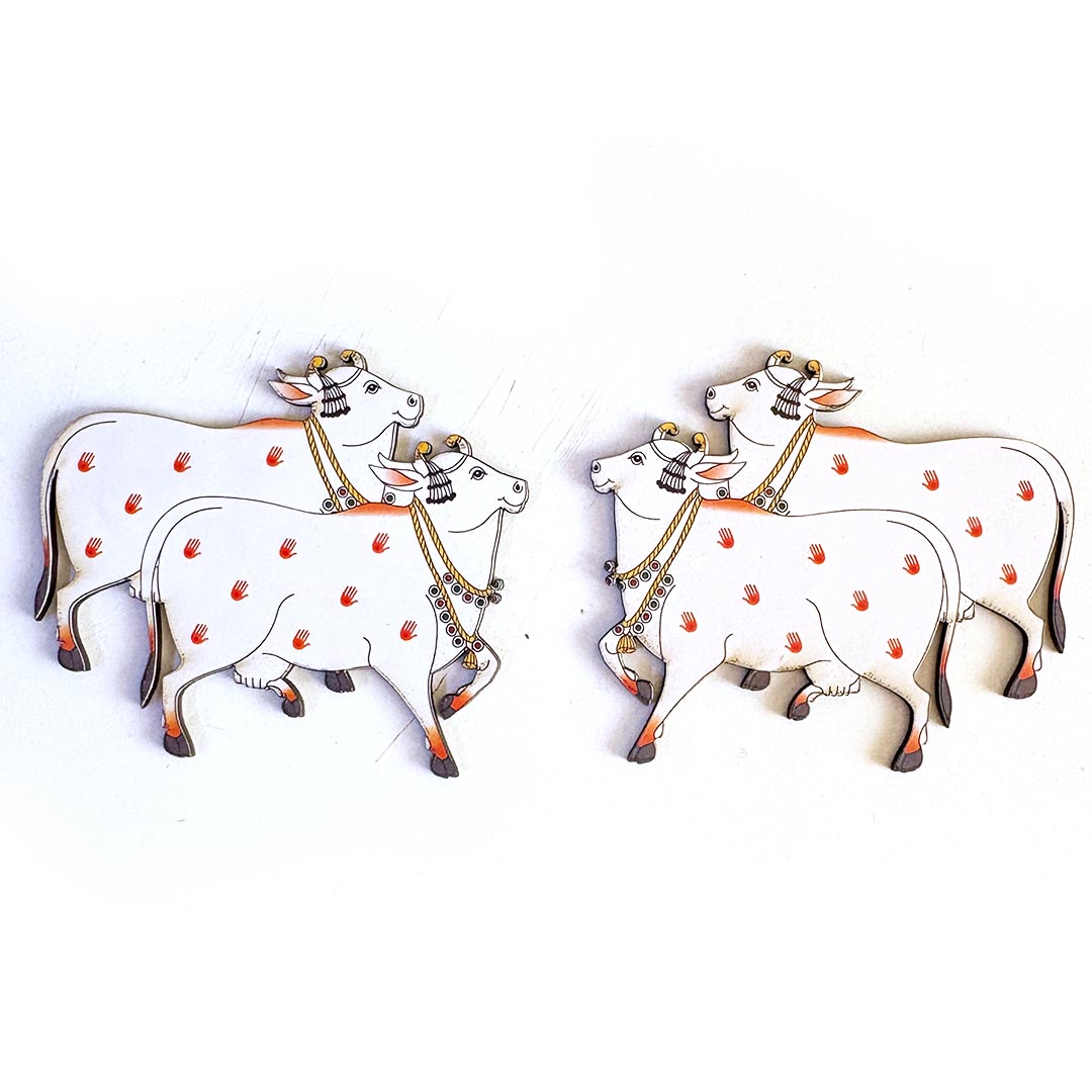 Two Head Pichwai Cow 3.2 Inch Cutout Pack of 10 | Temple &amp; Diwali Decoration