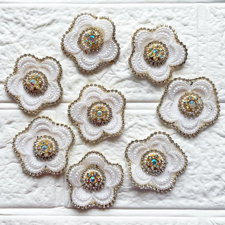 Round White Flower Shape Rhinestone Beaded Patch Pack of 10 | Festive, Diwali &amp; Home Decoration