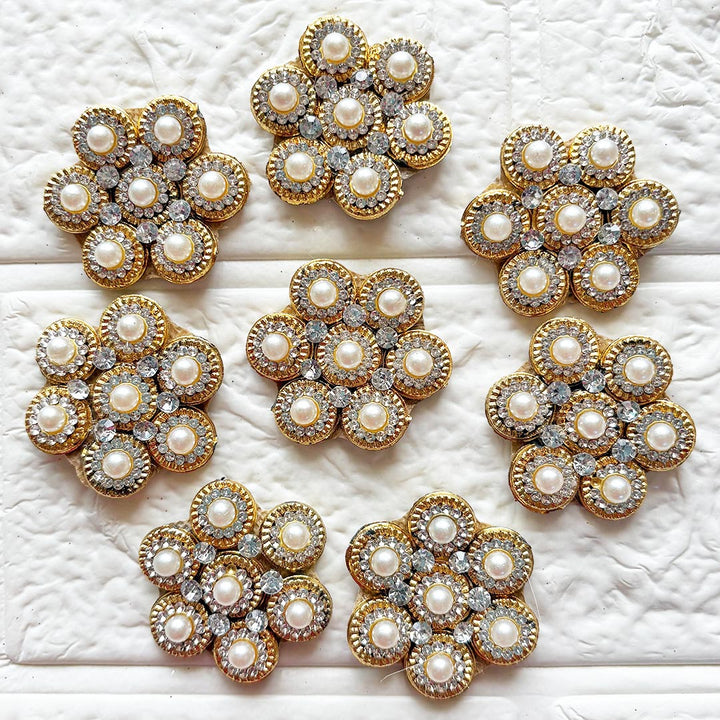 Round Flower Shape Rhinestone Beaded Patch Pack of 10 | Festive, Diwali &amp; Home Decoration