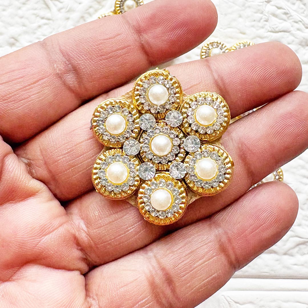 Round Flower Shape Rhinestone Beaded Patch Pack of 10 | Festive, Diwali &amp; Home Decoration