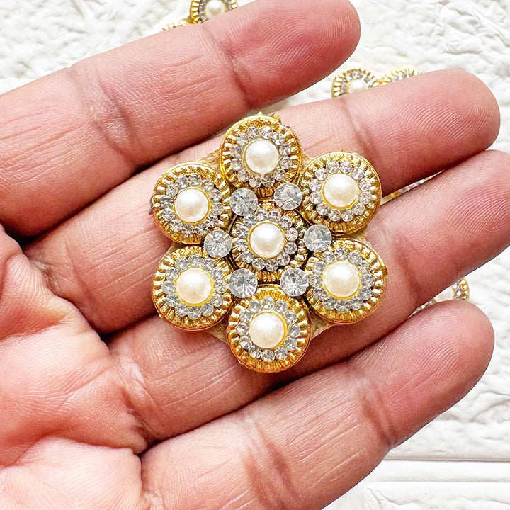 Round Flower Shape Rhinestone Beaded Patch Pack of 10 | Festive, Diwali &amp; Home Decoration