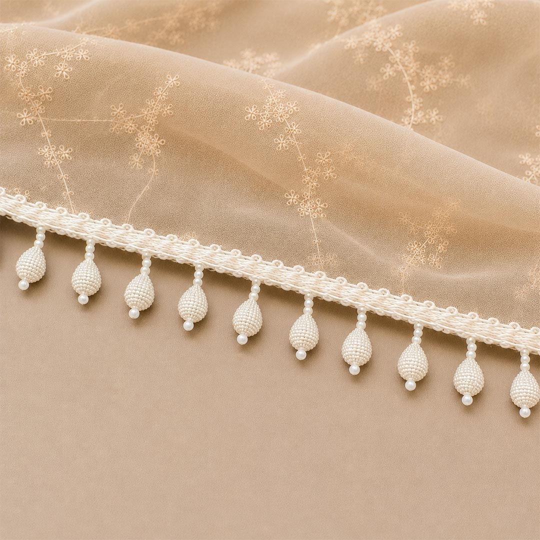 Cream Pearl Drop Bead Lace Border | Decorative Trim for Saree, Blouse, Dupatta, Lehenga &amp; DIY Craft Work