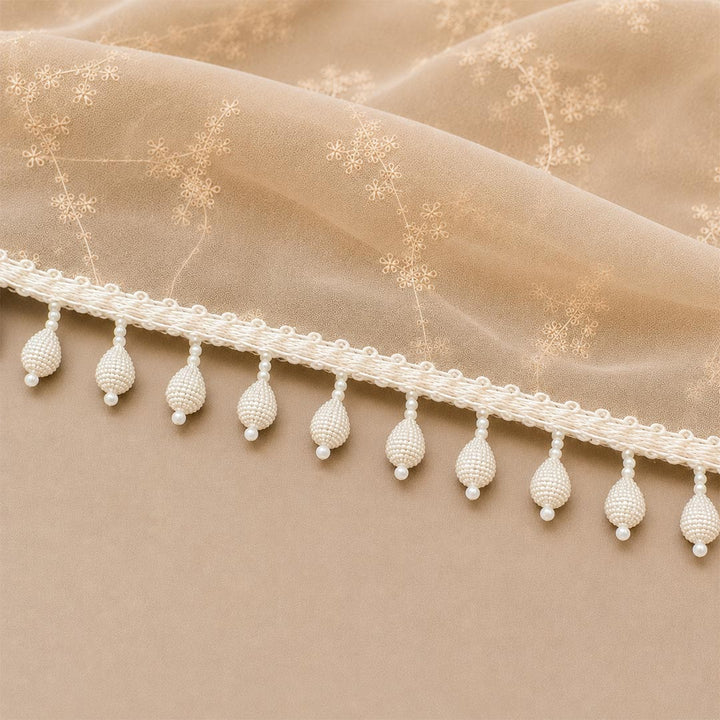 Cream Pearl Drop Bead Lace Border | Decorative Trim for Saree, Blouse, Dupatta, Lehenga &amp; DIY Craft Work