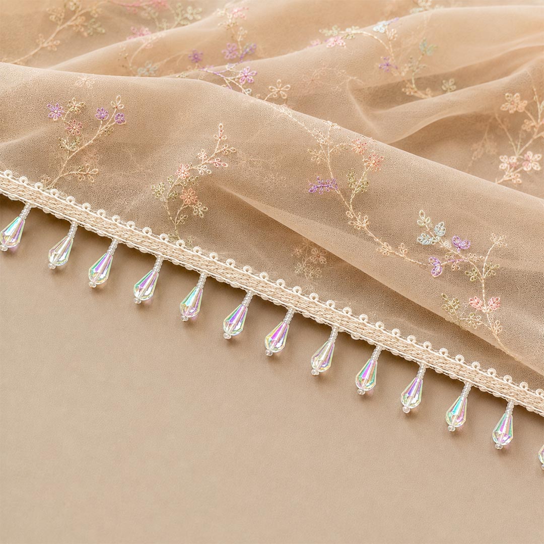 Clear Drop Bead Lace Border | Decorative Trim for Saree, Blouse, Dupatta, Lehenga &amp; DIY Craft Work