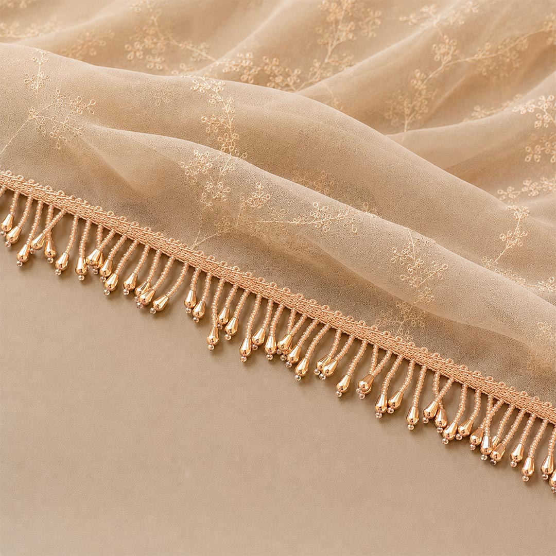 Rose Gold Drop Bead Lace Border | Decorative Trim for Saree, Blouse, Dupatta, Lehenga &amp; DIY Craft Work