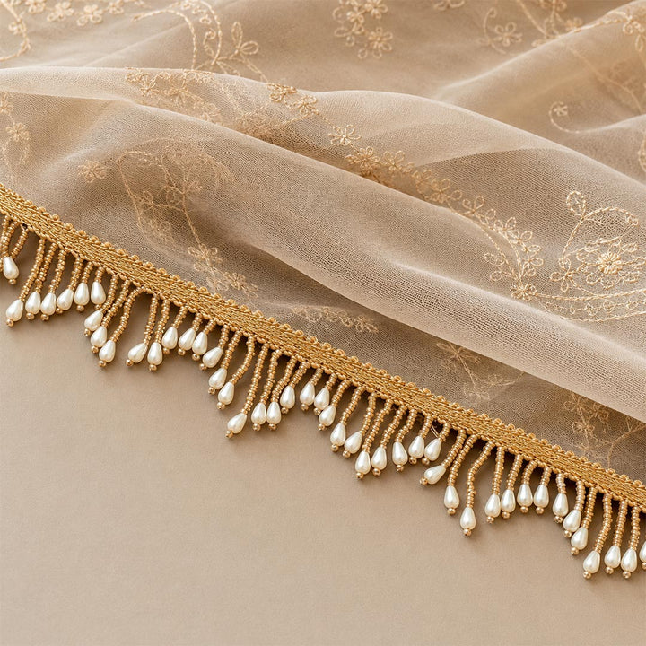 Cream Drop Bead Lace Border | Decorative Trim for Saree, Blouse, Dupatta, Lehenga &amp; DIY Craft Work