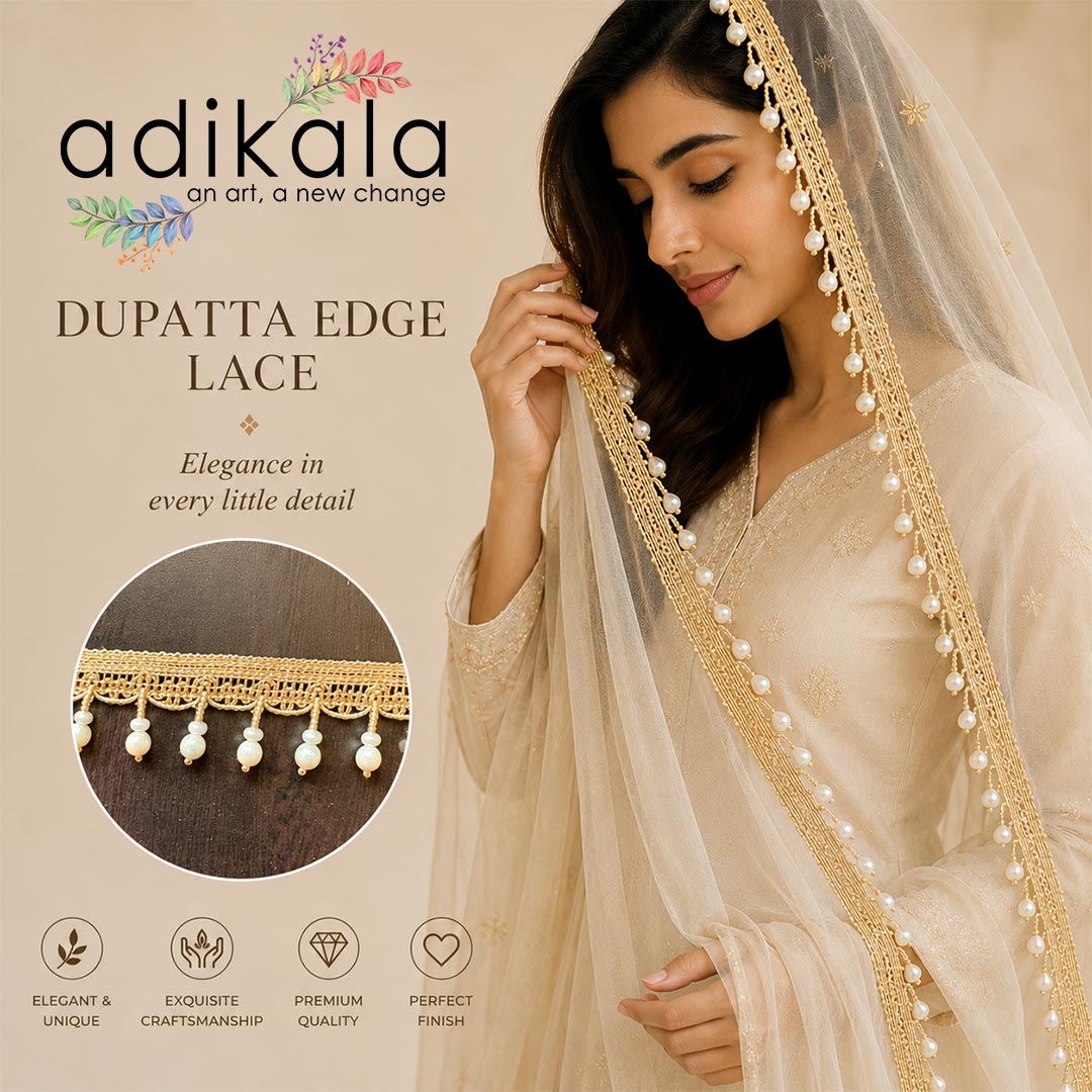 Cream Round Bead Lace Border | Decorative Trim for Saree, Blouse, Dupatta, Lehenga &amp; DIY Craft Work