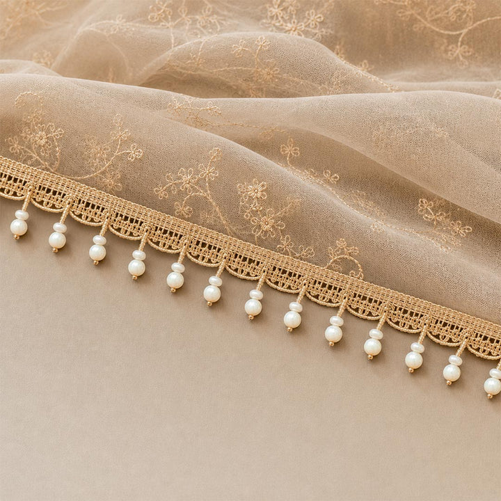 Cream Round Bead Lace Border | Decorative Trim for Saree, Blouse, Dupatta, Lehenga &amp; DIY Craft Work