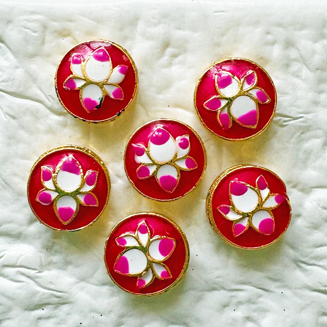Round Rani Lotus Buttons Set of 10 for Suit, Saree &amp; DIY | Decorative Buttons