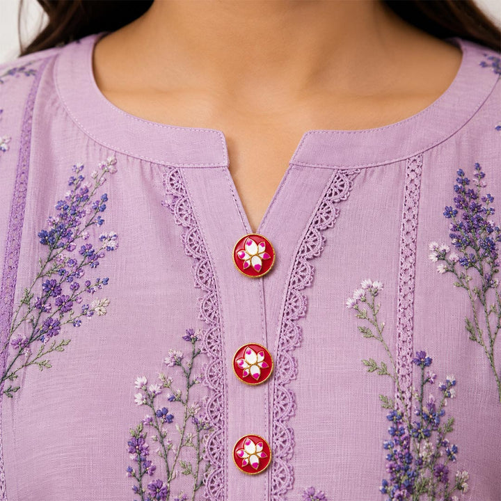 Round Rani Lotus Buttons Set of 10 for Suit, Saree &amp; DIY | Decorative Buttons