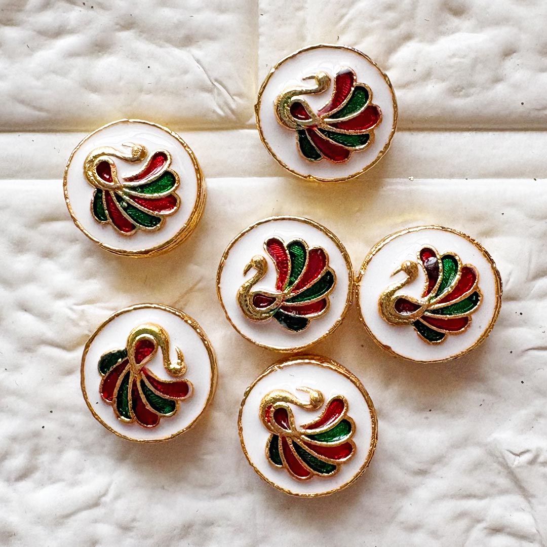 Round Peacock Lotus Buttons Set of 10 for Suit, Saree &amp; DIY | Decorative Buttons