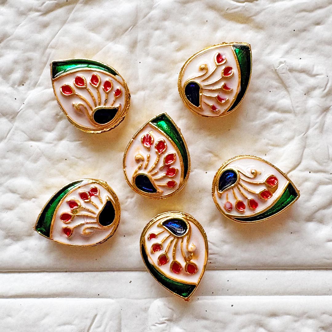 Drop Shape Peacock Lotus Buttons Set of 10 for Suit, Saree &amp; DIY | Decorative Buttons