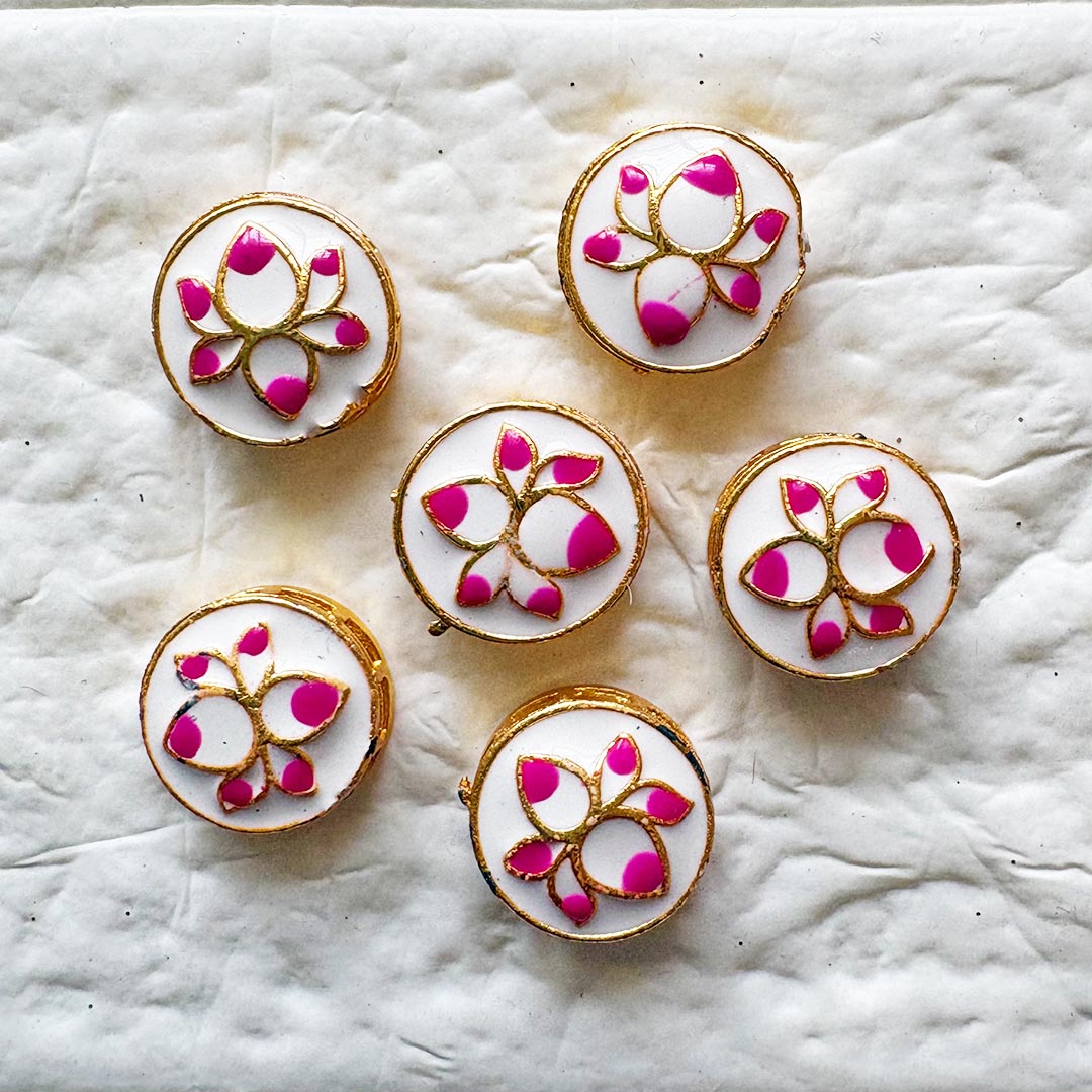 Round White Lotus Buttons Set of 10 for Suit, Saree &amp; DIY | Decorative Buttons